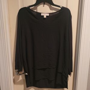 Michael Kors Black Layered Hem Long Sleeve Tunic Top